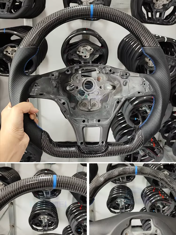 Geschikt voor Volkswagen Golf MK7 TSI TDI koolstofvezel geperforeerd stuurwiel blauw stiksel - afbeelding 2