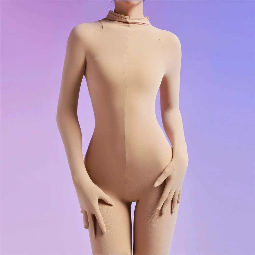 

Sexy Women 120D Sleeve Bodysuit Open Crotch Sexy Tights Elastic Pantyhose Shaping Rompers Jumpsuit Maid Leotard Home Wear