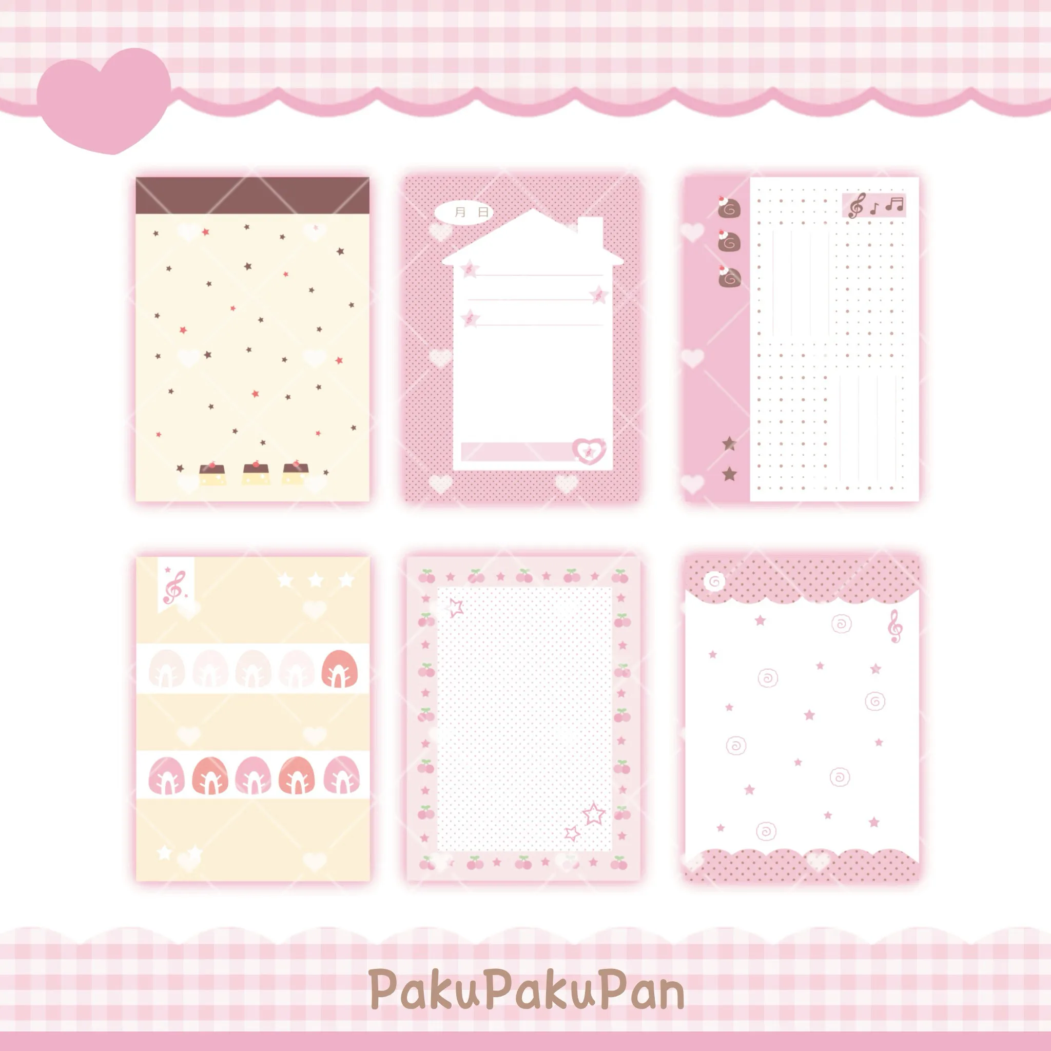 Papel de Recambio M5, 60 Hojas, Diseño Kawaii de Pastelitos y Cerezas, Perforado, para Mini Agenda de Bolsillo
