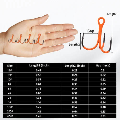 Imagen 2 del producto 9KM 10 Uds anzuelos triples gancho triple 2X fuerte para aplicaciones de agua dulce profunda, naranja ultravioleta (UV)
