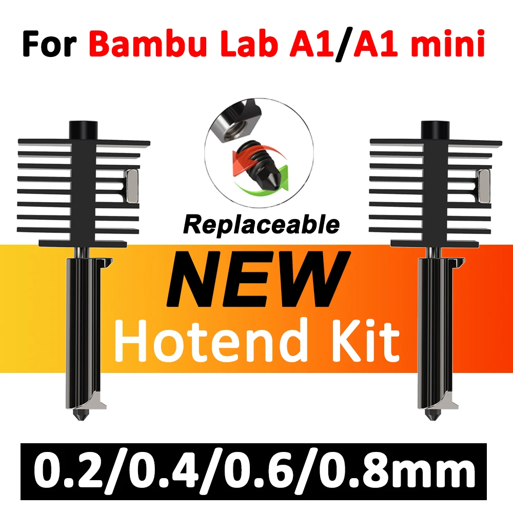 

For Bambu Lab A1 mini Hotend Kit with Hardened steel Nozzle 0.2/0.4/0.6/0.8 For Lab A1 Replace Hotend Kit For Bambu Hotend kit