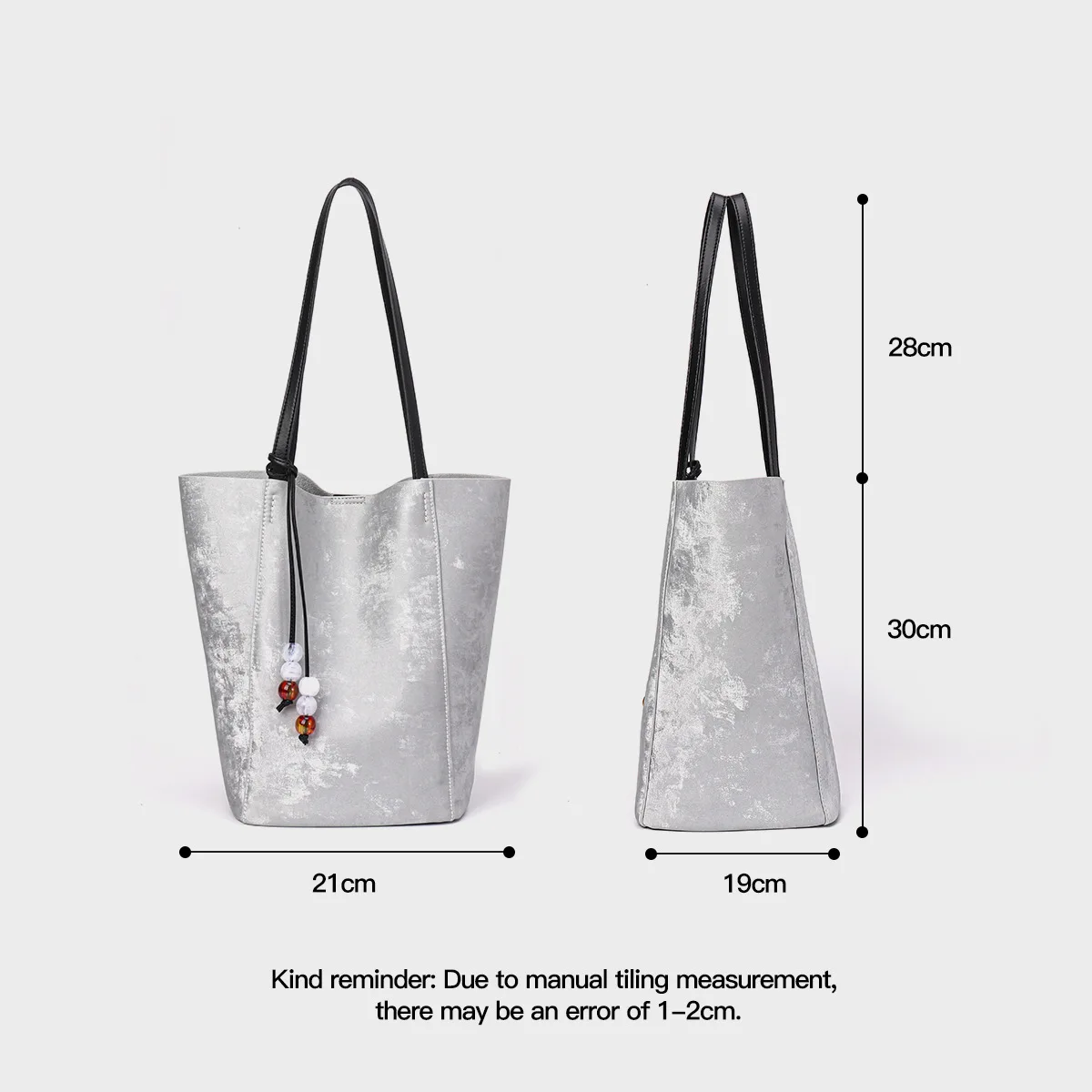 2024 New Design Fashion Ladies Large Tote Genuine Leather Silver Women Handbags Large Casual Shoulder Bag Luxury Brand Purse