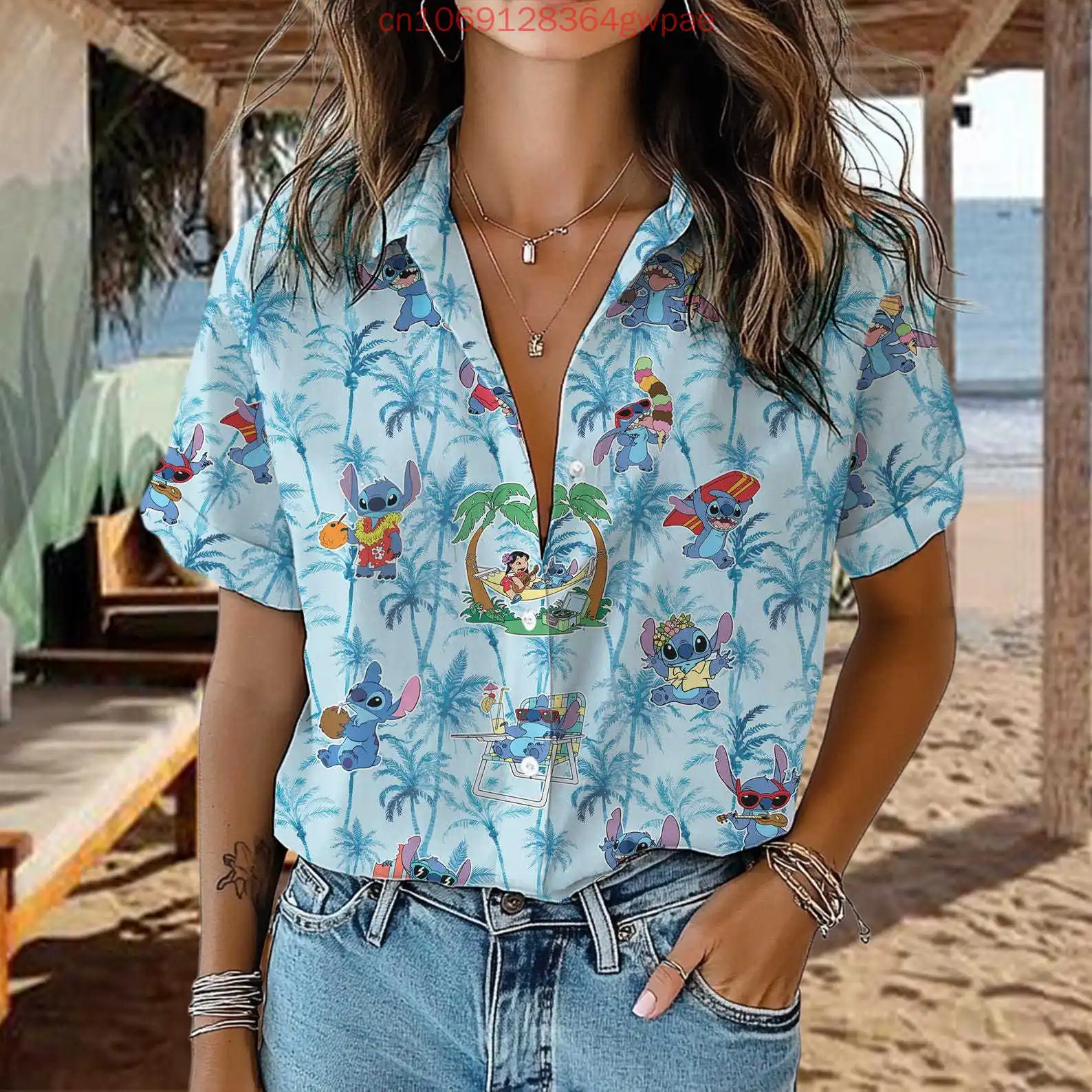 Camisa Hawaiana Camisas Para La Playa Mujer Disney Angel-Blusas