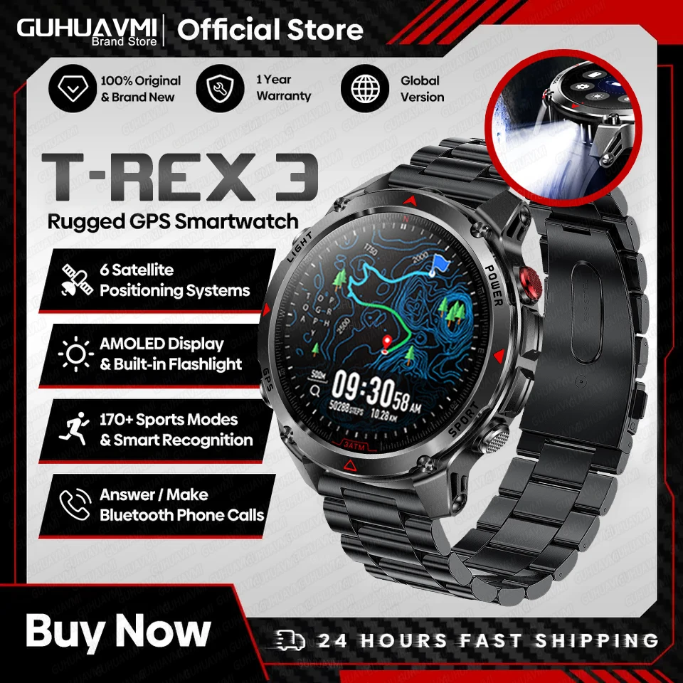 

2025 T-REX3 Outdoor Sport GPS Position Smart Watch Men 3ATM Waterproof Compass Altimeter 540mAh BT Call Fitness Watch For XIAOMI