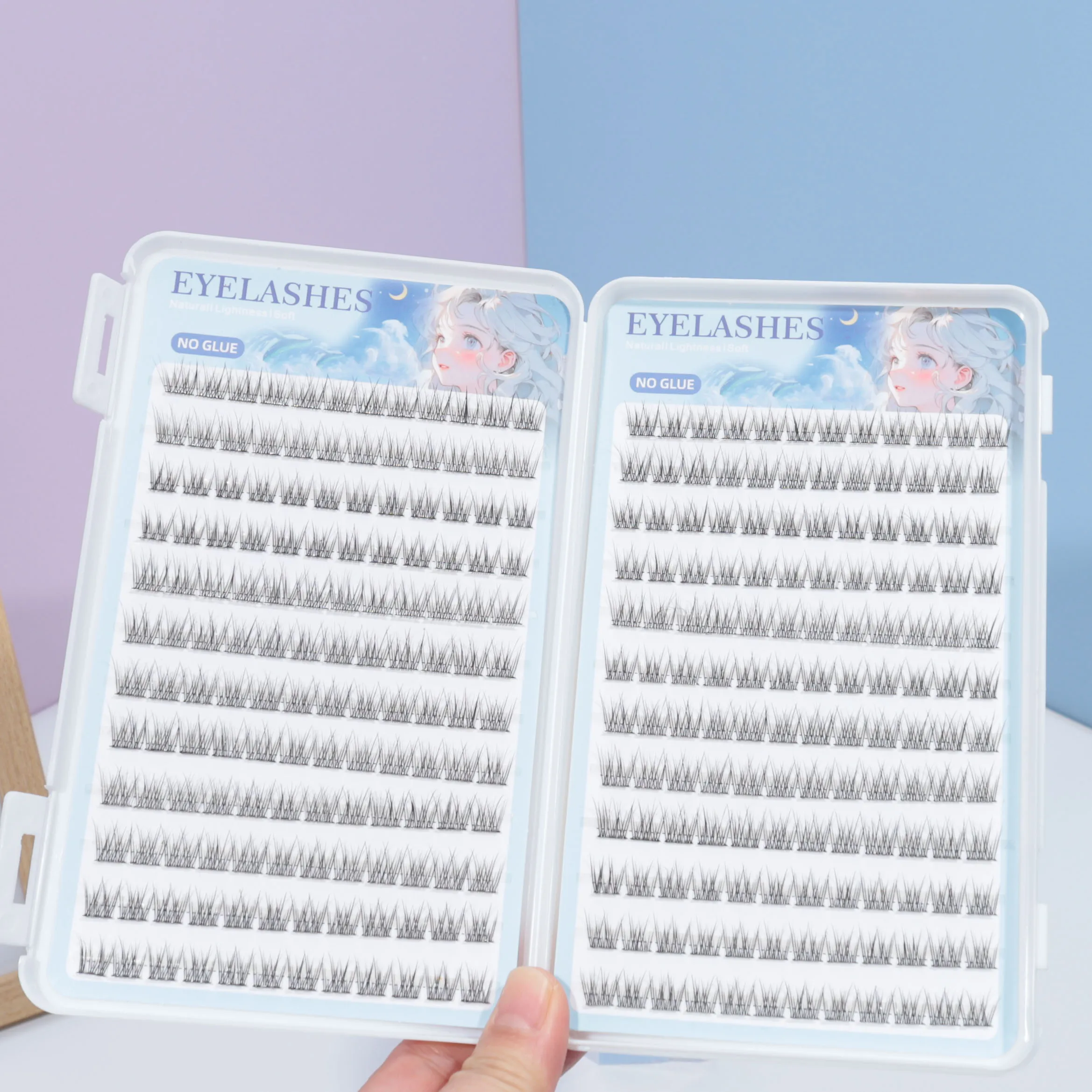 비접착식 속눈썹 북, 셀프 접착식 인조 속눈썹 288개 클러스터 - C 컬, 12mm 피쉬테일 디자인, 자연스러운 크로스 스타일