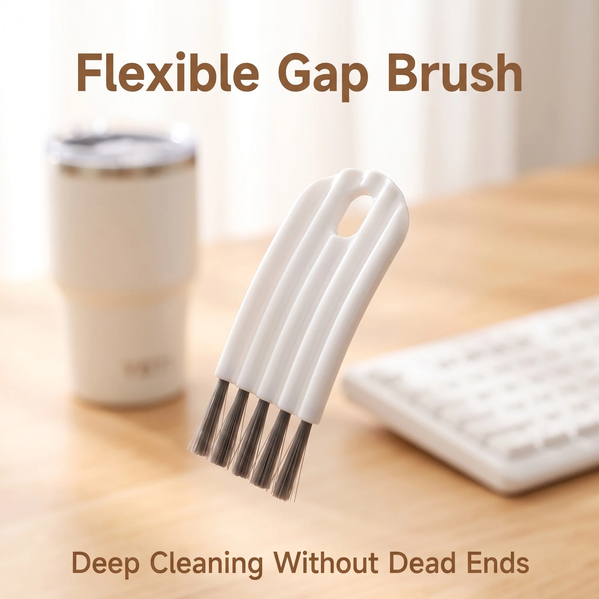 Flexible Multi-Tip Gap Cleaning Brush, Hard Bristle Crevice Scrubber for Thermos Lid Keyboard Narrow Cup Mouth Deep Cleaning