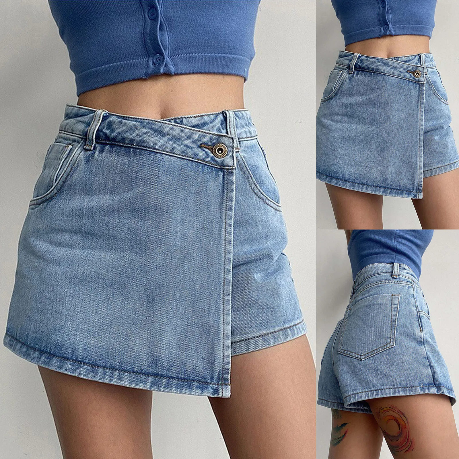 Nieregularne spodenki jeansowe damskie wąskie spodenki spódnica jeansowa z wysokim stanem w stylu a letnie jesienne moda w stylu Vintage Y2k damskie