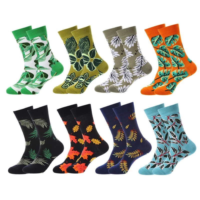 Fashion Weather Fruit Leaf Oil Painting Series Men's Mid tube Tidal Socks Tidal Brand Spring and Autumn Cotton Socks