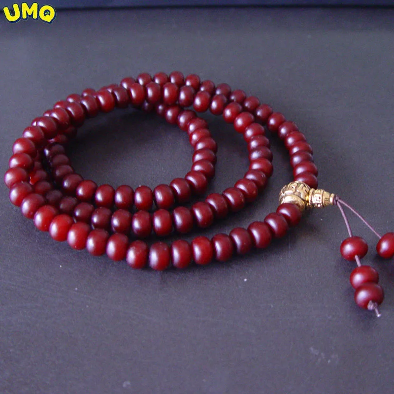 Natura Padded Weathered Bodhi Roots 108 Bracelets Men's and Women's Machine Brush Cinnabar Red White Jade Bodhi Seeds Amulet