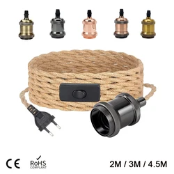 4,5 M Power Schnur Anhänger Licht Twist Hanf Seil Kabel E26 E27 Lampe Halter EU Stecker mit Schalter Draht Edison birne Buchse Kabel