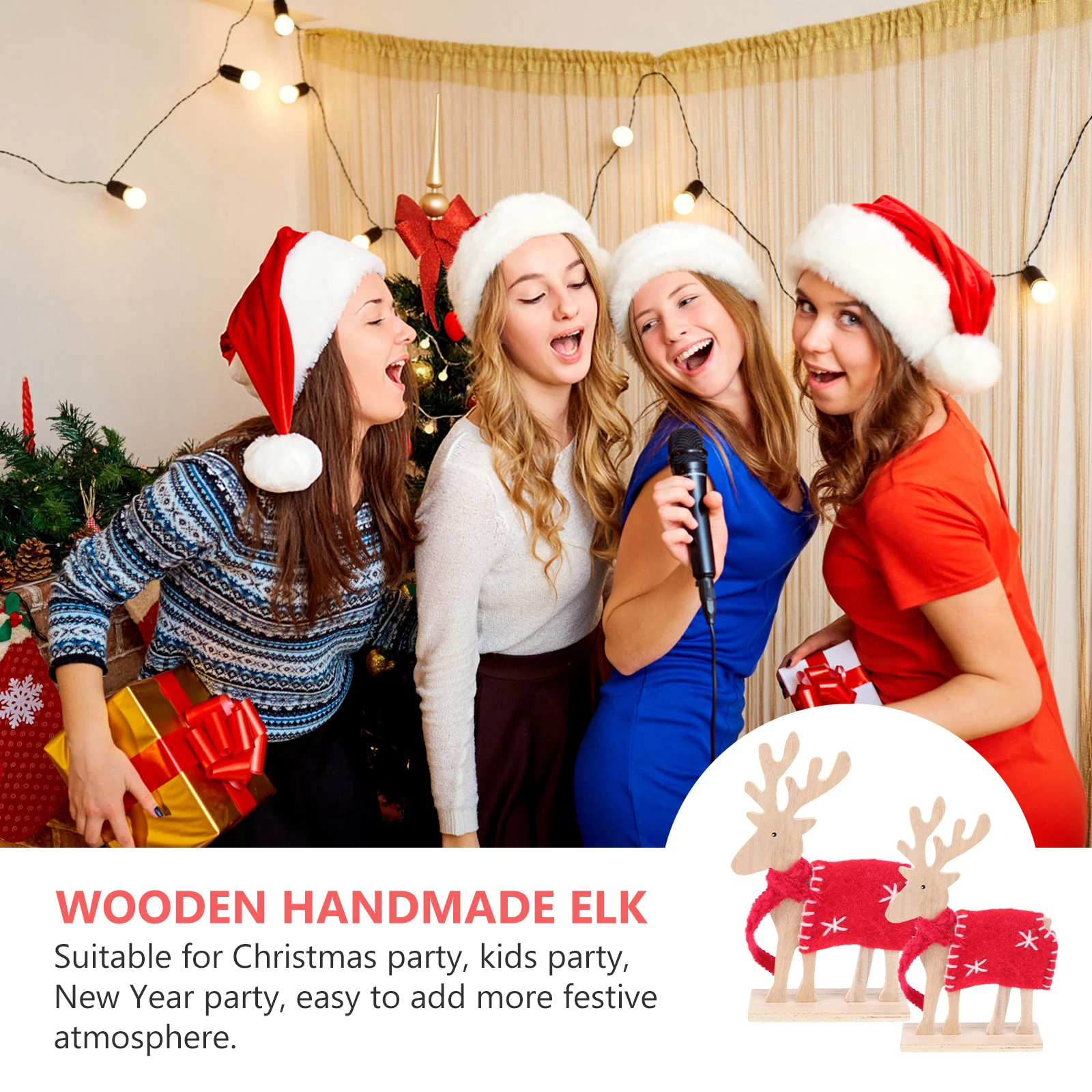 

2Pcs Wood naments Christmas Decor Elk Shaped Sturdy Base Christmas naments Desk Shelf Window Craft Gift Bamboo