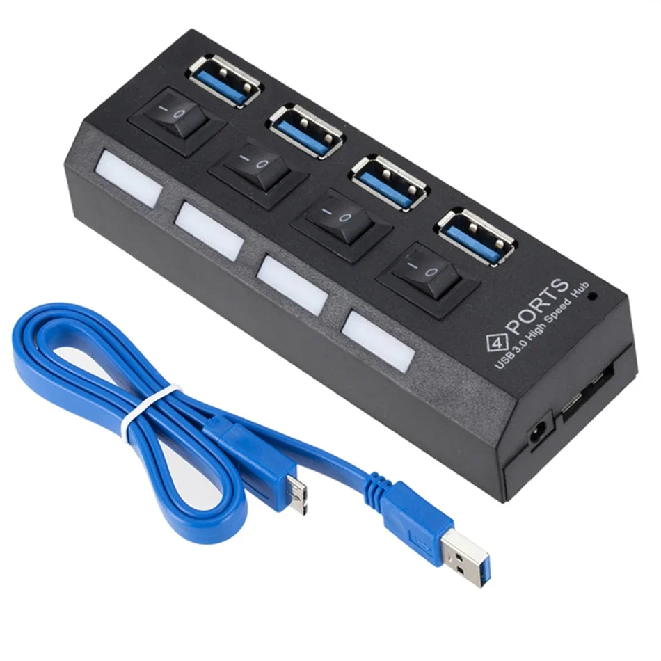 USB-Hub 3.0 Multi-USB-Splitter Netzteil 4/7 Port Mehrfach-Erweiterung 2.0 mit Schalter für PC Laptop Zubehör