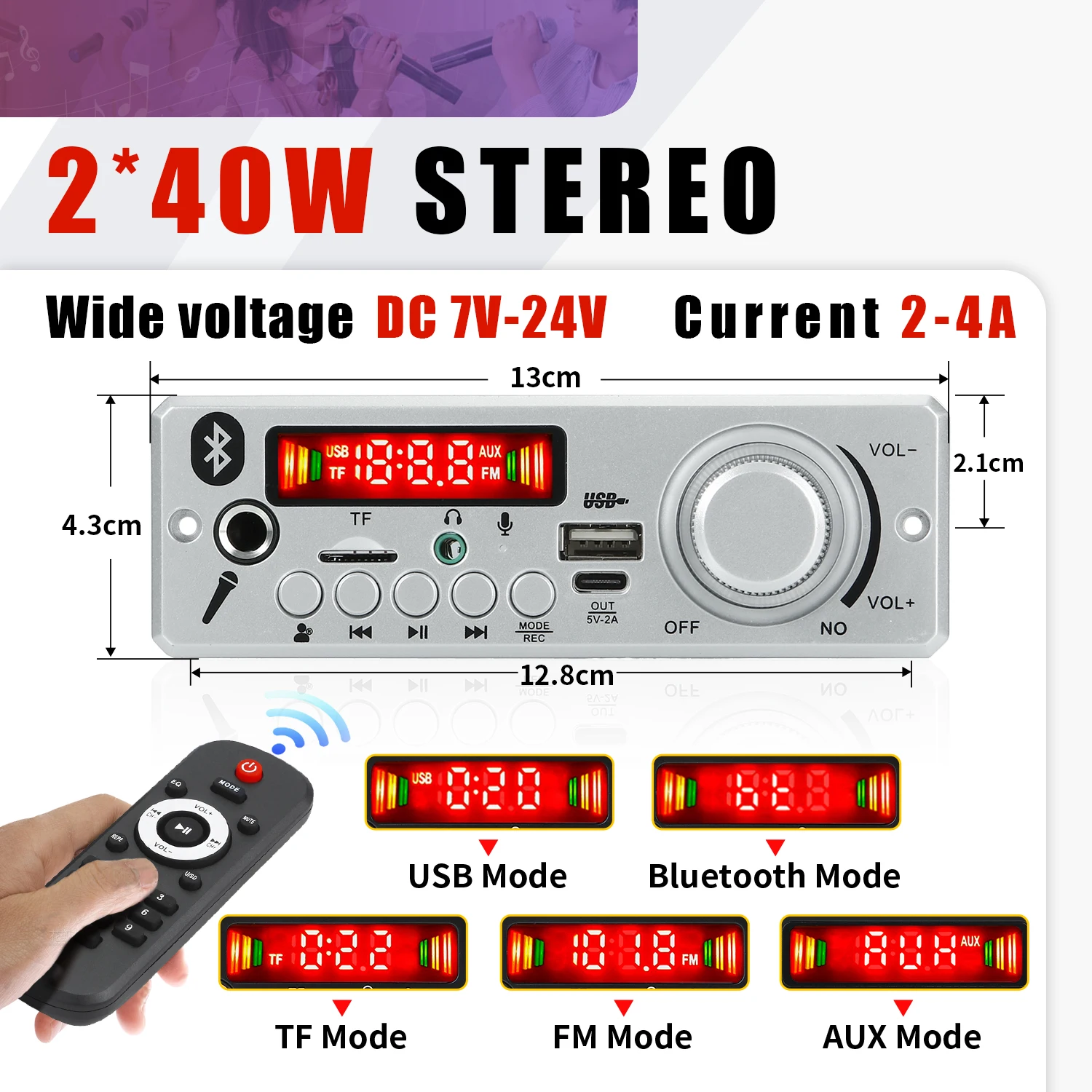 Amplificador de 80W DC 12V MP3 WMA placa decodificadora Bluetooth 5,0 módulo de Audio USB TF Radio receptor FM inalámbrico 2*40W reproductor de MP3 para coche