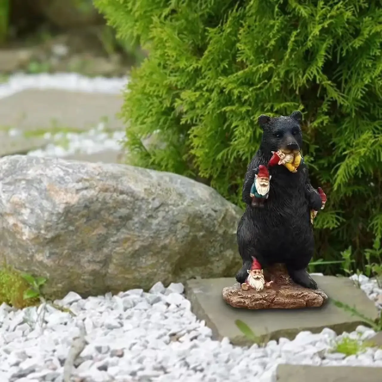 

Resin Black Bear Eating Little Dwarf Figurine Black Bear Statue Garden Outdoor Decoration Ornament Design for Living Room Decor