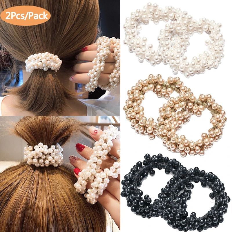 Pearl Hair Bands Women Girls Scrunchie Ponytail Holder Pearl Beads Women Hair Bands Elastic Rubber Rope Ties Hair Accessories