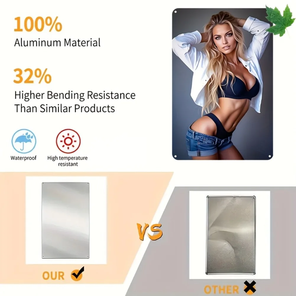 لافتة فنية جدارية من الألومنيوم مستوحاة من الطراز العتيق - امرأة أنيقة في وضعية البيكيني، مقاومة للماء والغبار، مثالية للمنزل والبار #4