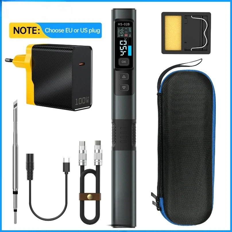Fer à souder intelligent numérique HS‑02 100W, température constante réglable, chauffage rapide, kit d'outils de réparation portable