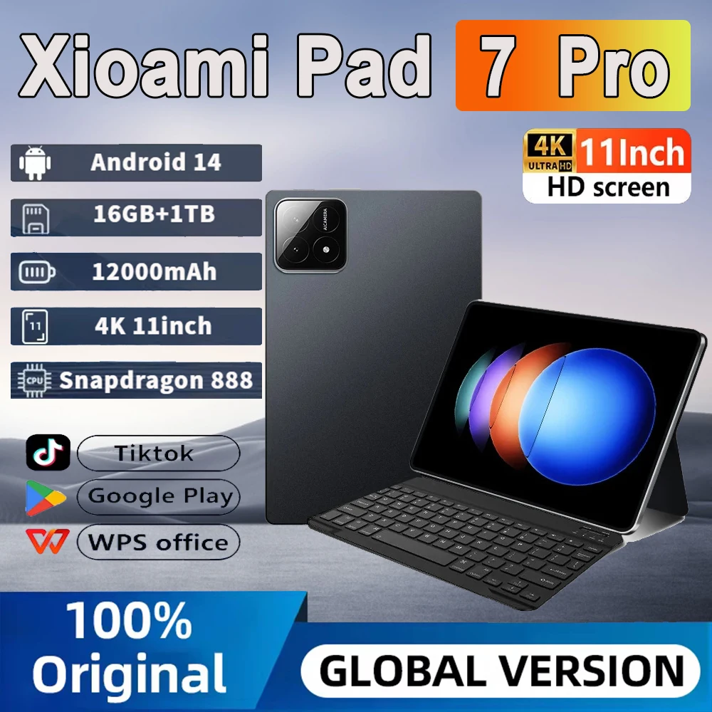 2025 New Original Xi Pad 7 Pro Tablet 16GB+1TB 12000mAh 11inch HD 4K Android 14 5G Dual SIM Phone Call WiFi GPS Tablet PC