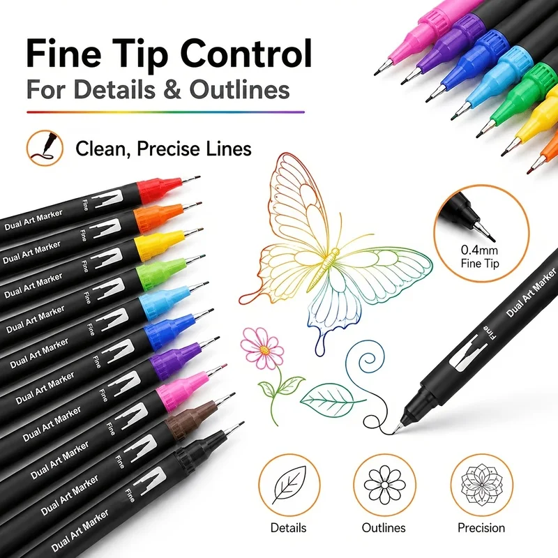 Dual-Tip Art Pen Set - Quick-Drying，Mixed Colors，Professional Artistic Use - Christmas、Halloween、The Perfect Easter Gift