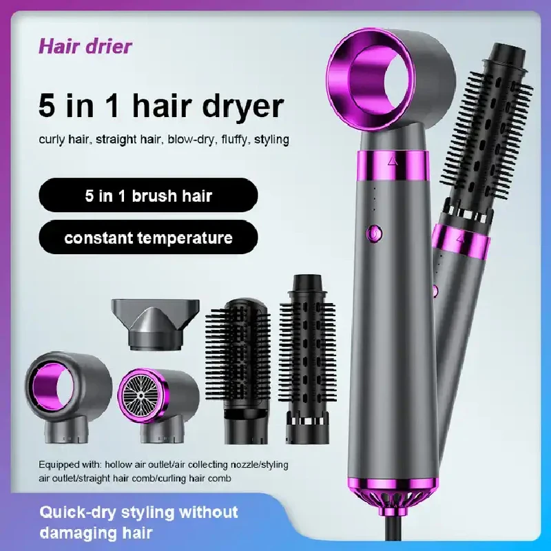 Professional Hair Dryer 5 In 1 Electric Hot Air Brush Multifunctional Hair Straightener Curler Blow  Dryer Styling Set