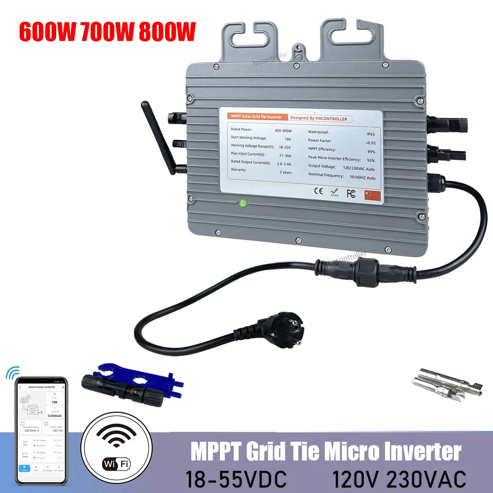 

600W 700W 800W Micro Inverter PV Input 18V-55VAC Output 110V 230V Auto Solar Grid Tie Inverters With WIFI and EU Plug