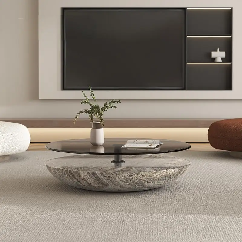 # Luksusowy włoski okrągły stolik kawowy z marmuru, nowoczesny minimalistyczny design do dużego salonu, kreatywny stolik centralny, możliwość personalizacji.