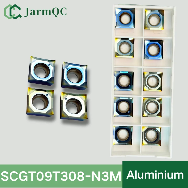 

JarmQC 10 шт. SCGT09T304 SCGT09T308 SCGT120404 SCGT120408 Твердосплавные токарные пластины с DLC-покрытием для ЧПУ станков, антипригарные, для алюминия