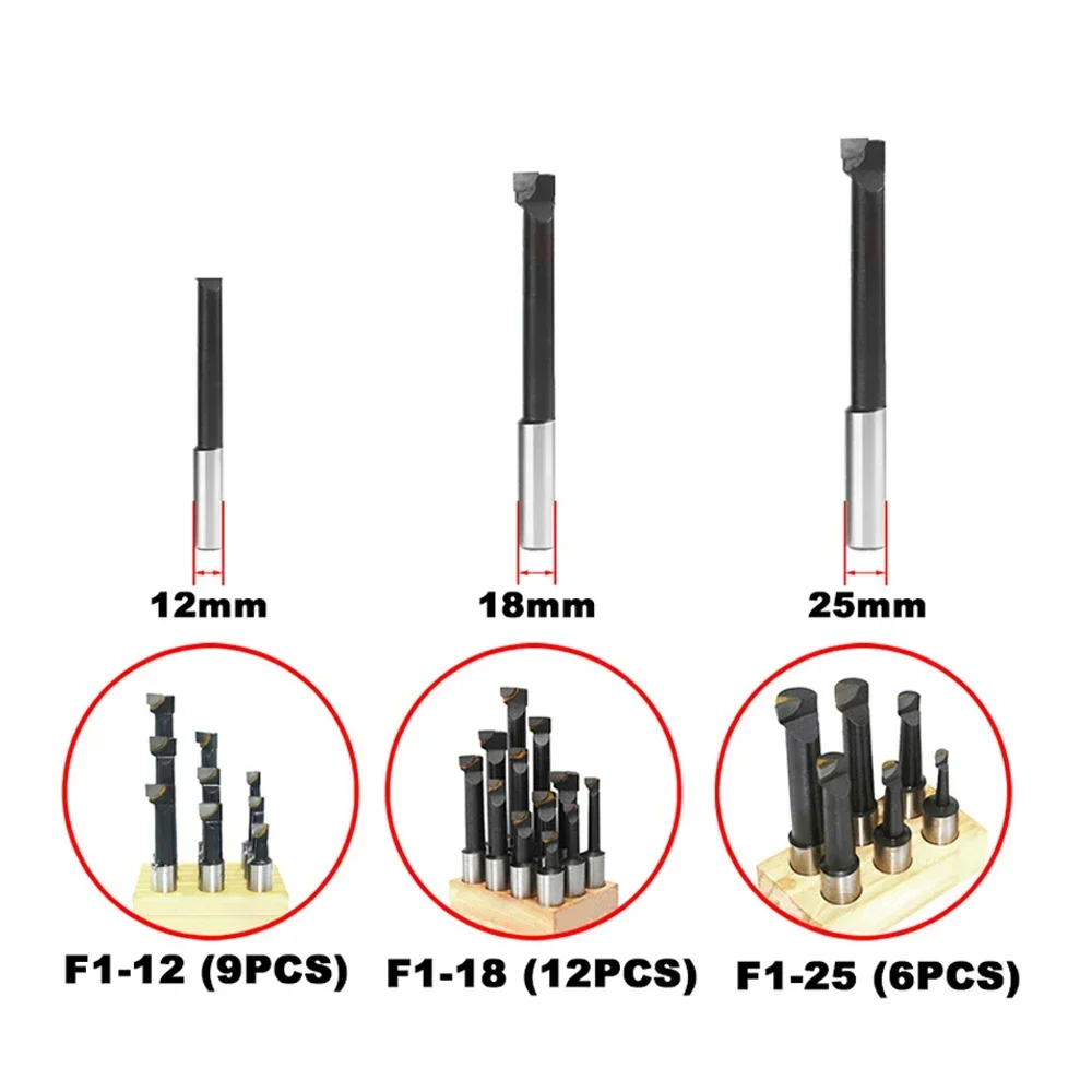 XXW F1 Boring Bar 12/18/25mm Set 9/12/6pcs  Cutter Shank Boring Bar Set Tungsten Carbide Bar Boring Set Device