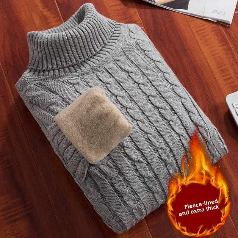 

Мужской вязаный свитер из чистого хлопка с высоким воротником, теплый зимний пуловер, повседневный прямой крой, длинный рукав, модный, новый