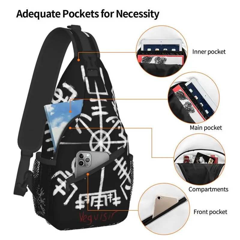 Vegvisir viking bússola bind rune sling crossbody mochila homens valhalla norse ombro saco de peito para viagens caminhadas daypack