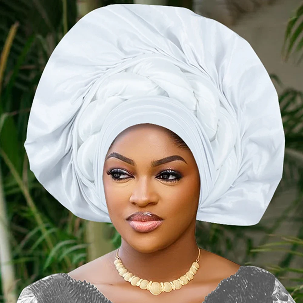 

Already Made Turban Cap Women African Female Auto Gele Headtie Nigeria Geles Wedding Party Head Wraps Headwear Bonnet Hijab Hat