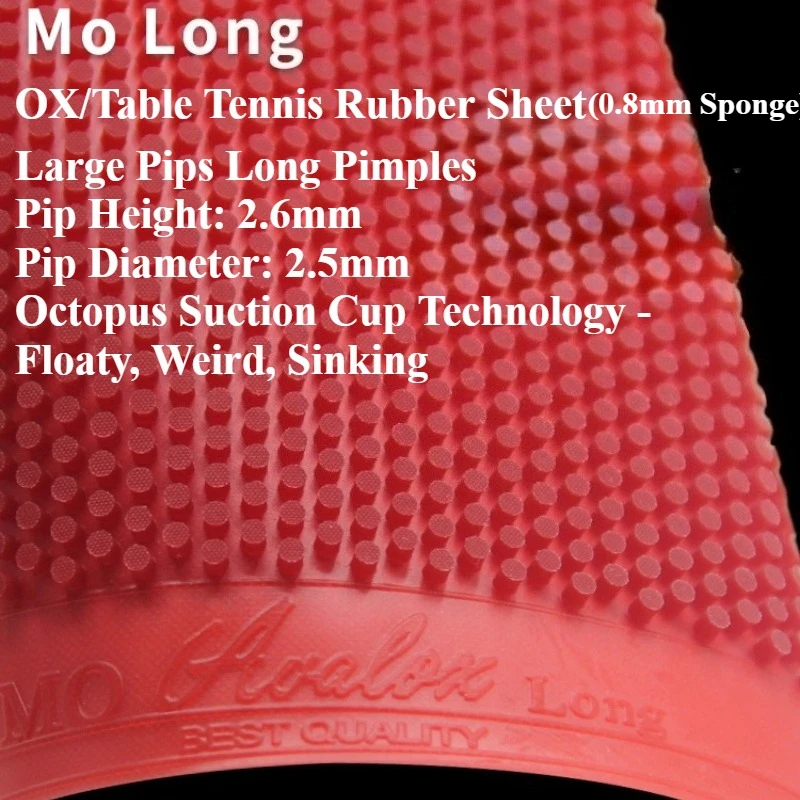 Mo Long OX/تنس الطاولة المطاط نقاط كبيرة البثور الطويلة ارتفاع 2.6 مم وقطر 2.5 مم مع إسفنجة عائمة 0.8 مم، غريب، غرق