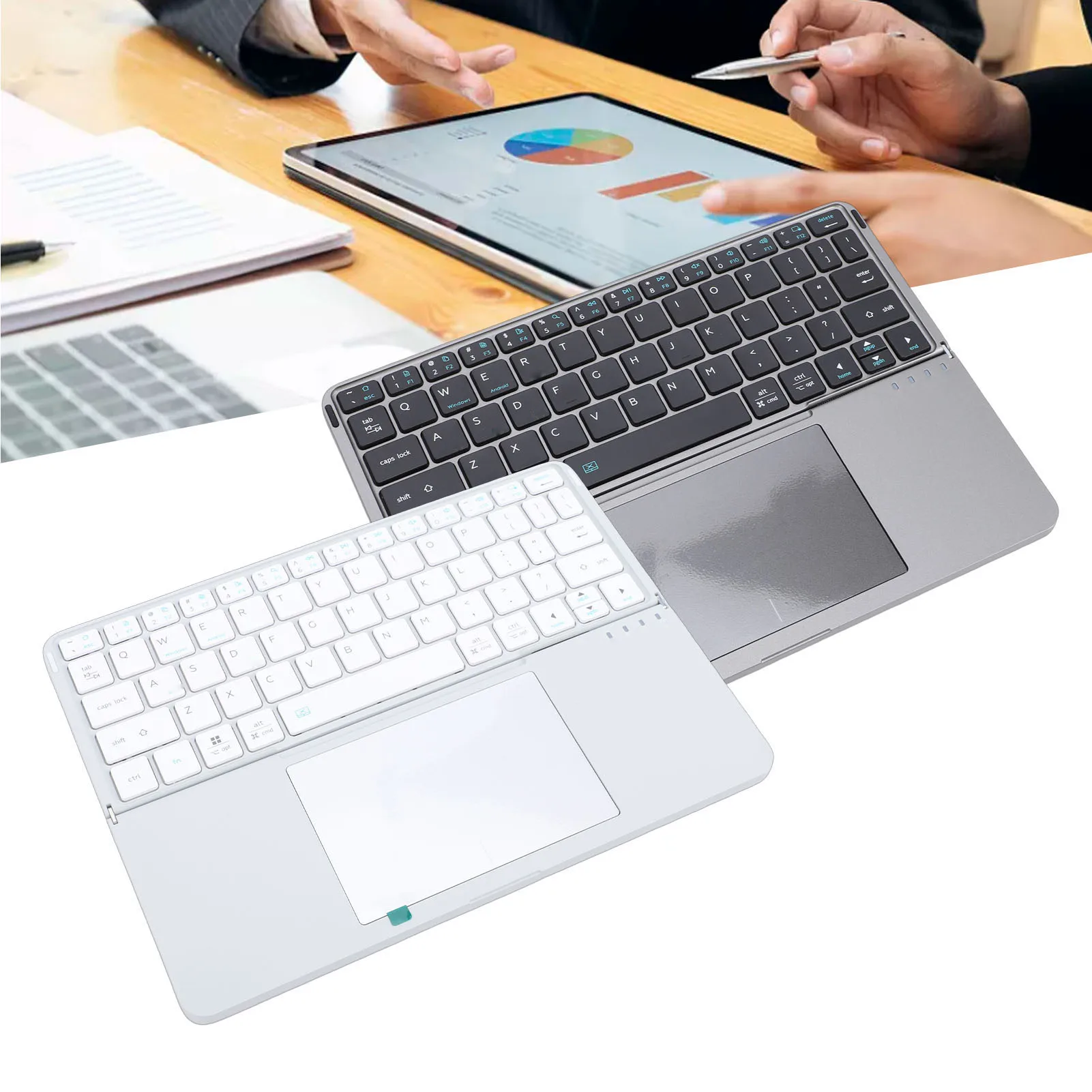 

64-клавишная Bluetooth-клавиатура с сенсорной панелью, многофункциональная клавиатура, тихая печатная перезаряжаемая складная клавиатура для ноутбука, планшета