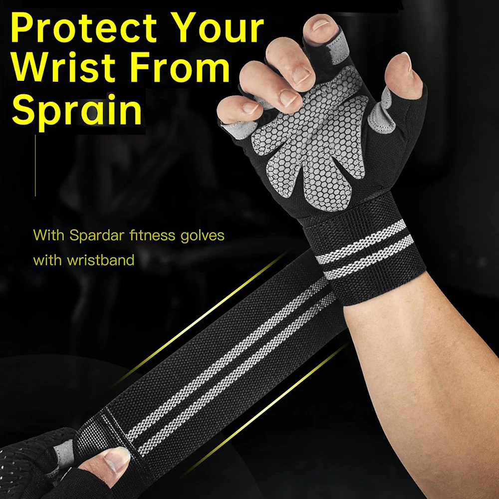 Gym Gloves Fitness Weight Lifting Gloves Training Sports Body Building Exercise Cycling Workout Glove with Wrist Wrap Support