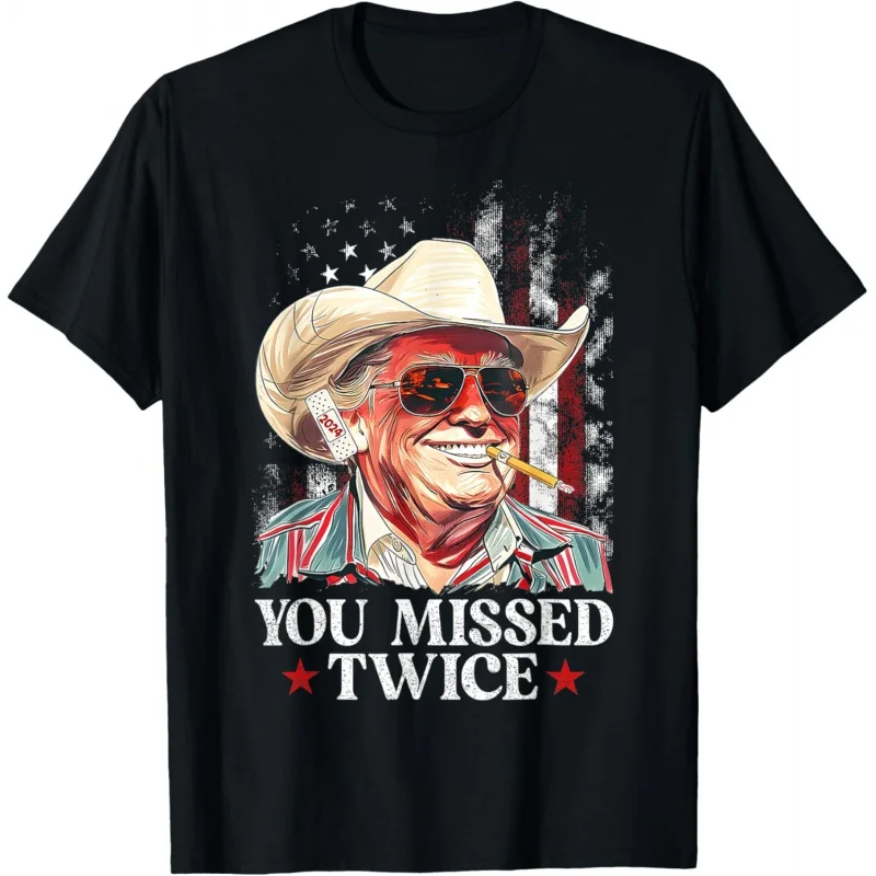 

Trump Assassination Attempt Trump 2024 You Missed Twice T-Shirt Men's and Women's Loose Fitting Clothes