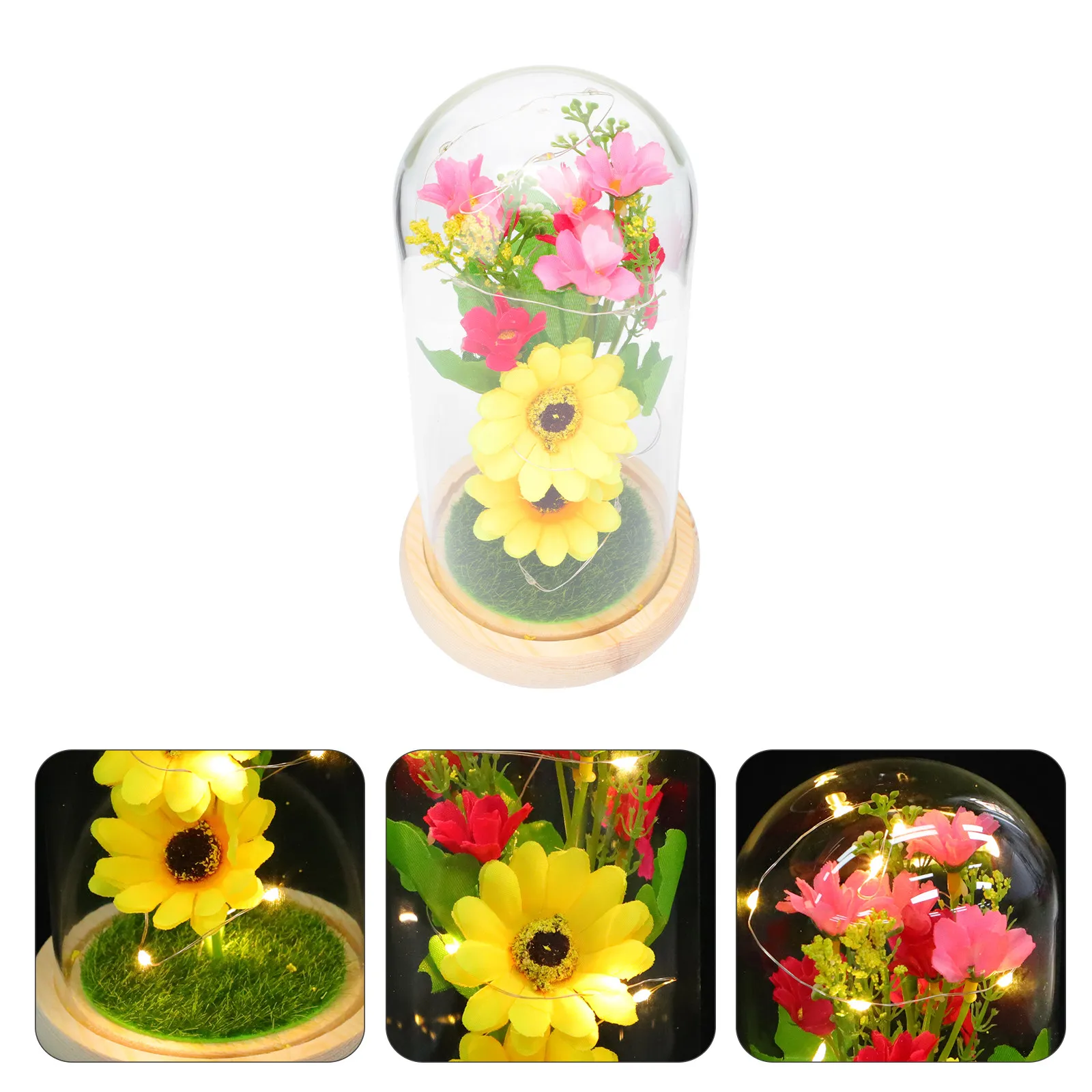 

1 шт. Светодиодный ночник-подсолнух в стеклянном колпаке, искусственный цветок, романтическое освещение, декор для спальни, стола, свадьбы, подарок на День святого Валентина