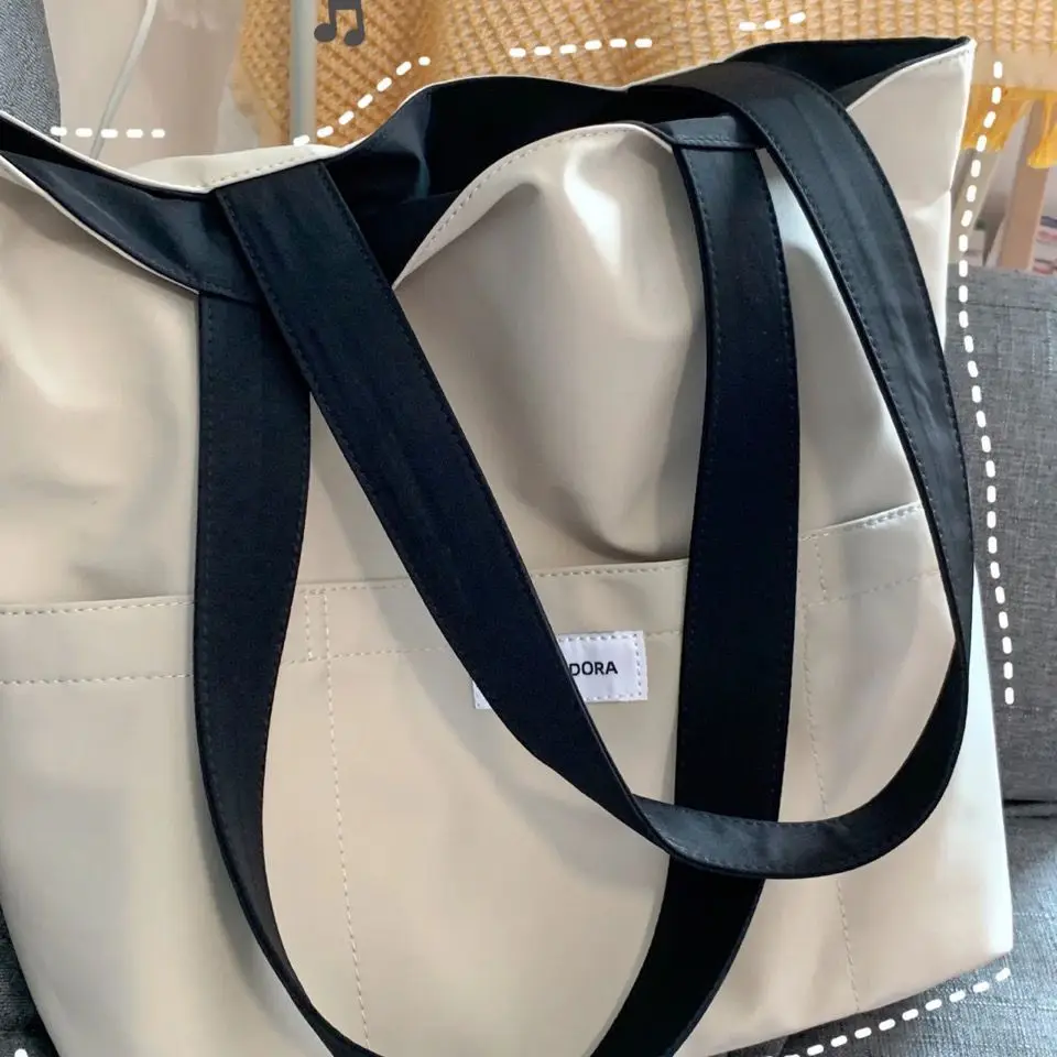 Borsa Tote da donna estetica tinta unita studenti 2024 borsa a tracolla Casual borsa da spiaggia riutilizzabile Oxford di grande capacità