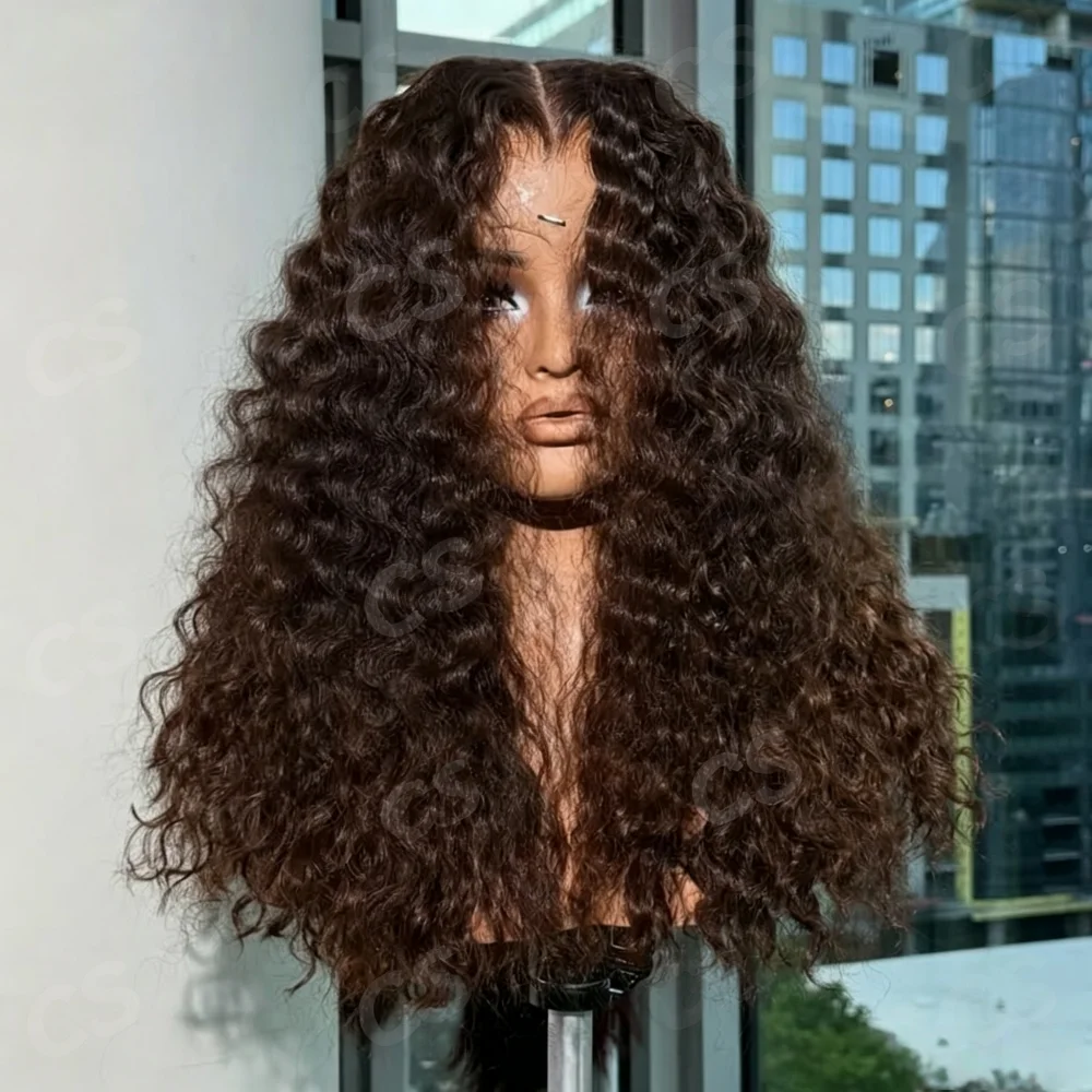 

A 26 inch brown long, 180% density soft brown curly lace front wig, suitable for women's synthetic fiber daily wear wig party use, no need for glue fixation during use