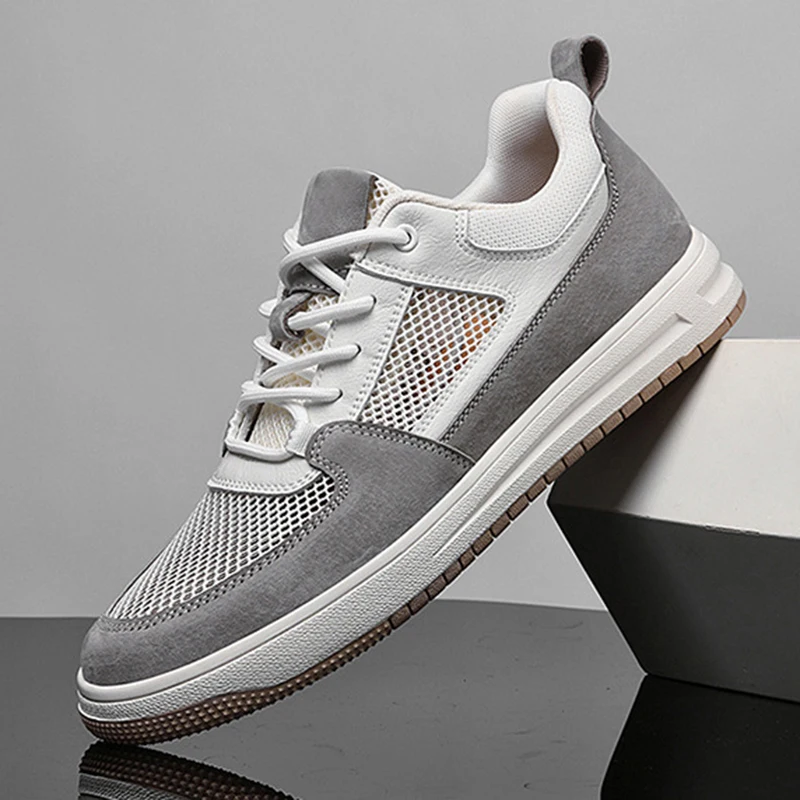 Men's Height-increasing Sneakers Hollow Ventilated Mesh Shoes Summer Low-top Thick-soled Sports and Casual Shoes Trendy Shoes