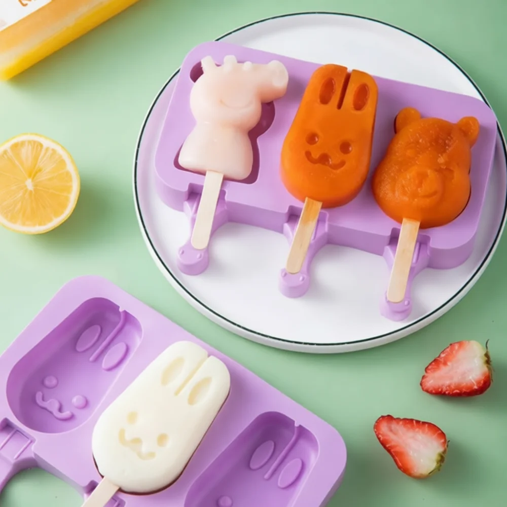 Silicone Popsicle Mold Flexible Reusable Ice Cream Maker With Sticks DIY Frozen Yogurt Tray Kitchen Accessory For Kids
