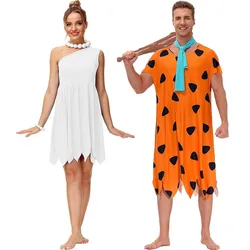 Halloween Adult Couple Caveman Wilma Flintstone Men Women Cosplay Party Outfit