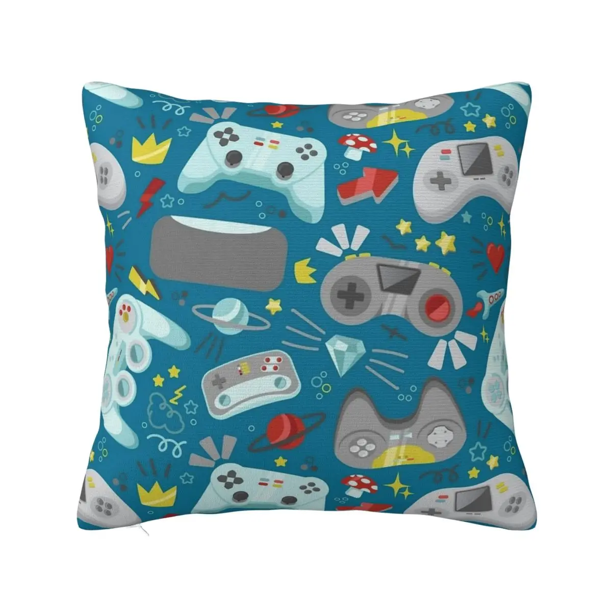 Blue Gaming Console Controller Pillowcase Soft Polyester Cushion Cover Decorative Pillow Case Cover Car Zippered 40X40cm