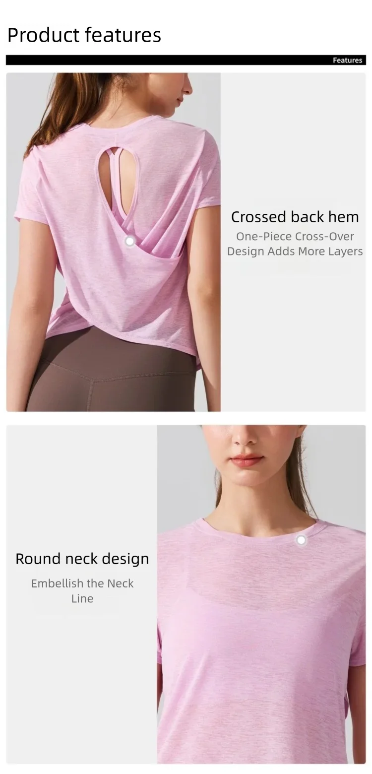Damen Yoga-Überziehshirt mit strukturierter, kurzer Ärmelform, ausgestelltem Design, atmungsaktiv, schnelltrocknend, ideal für Pilates und Fitnessstudio. – Detail 4