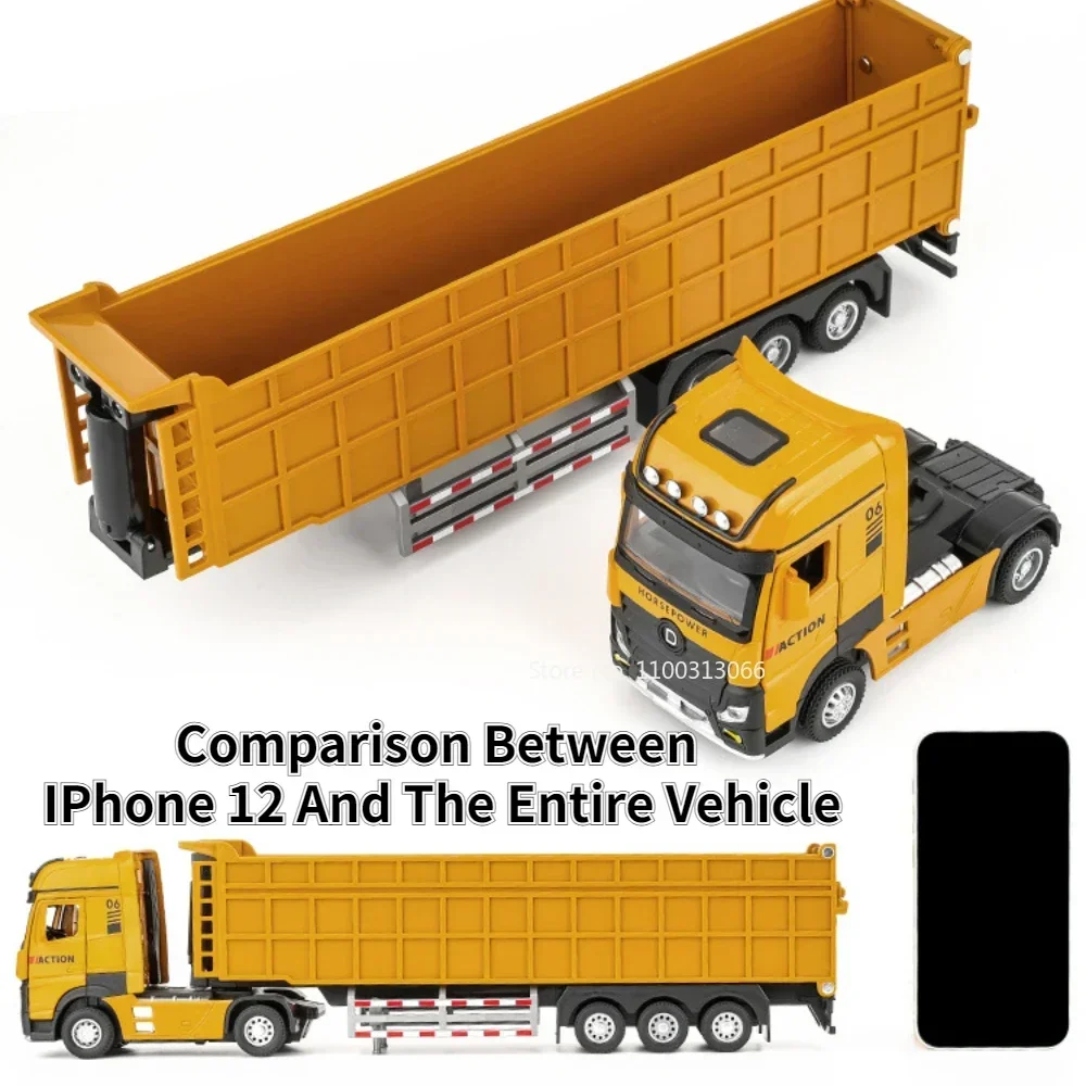 1/50 Alloy Extended Dump Truck Model Toys Metal Diecasts Car Light Sound Pull Back Engineering Vehicle for Kids Gifts Collection