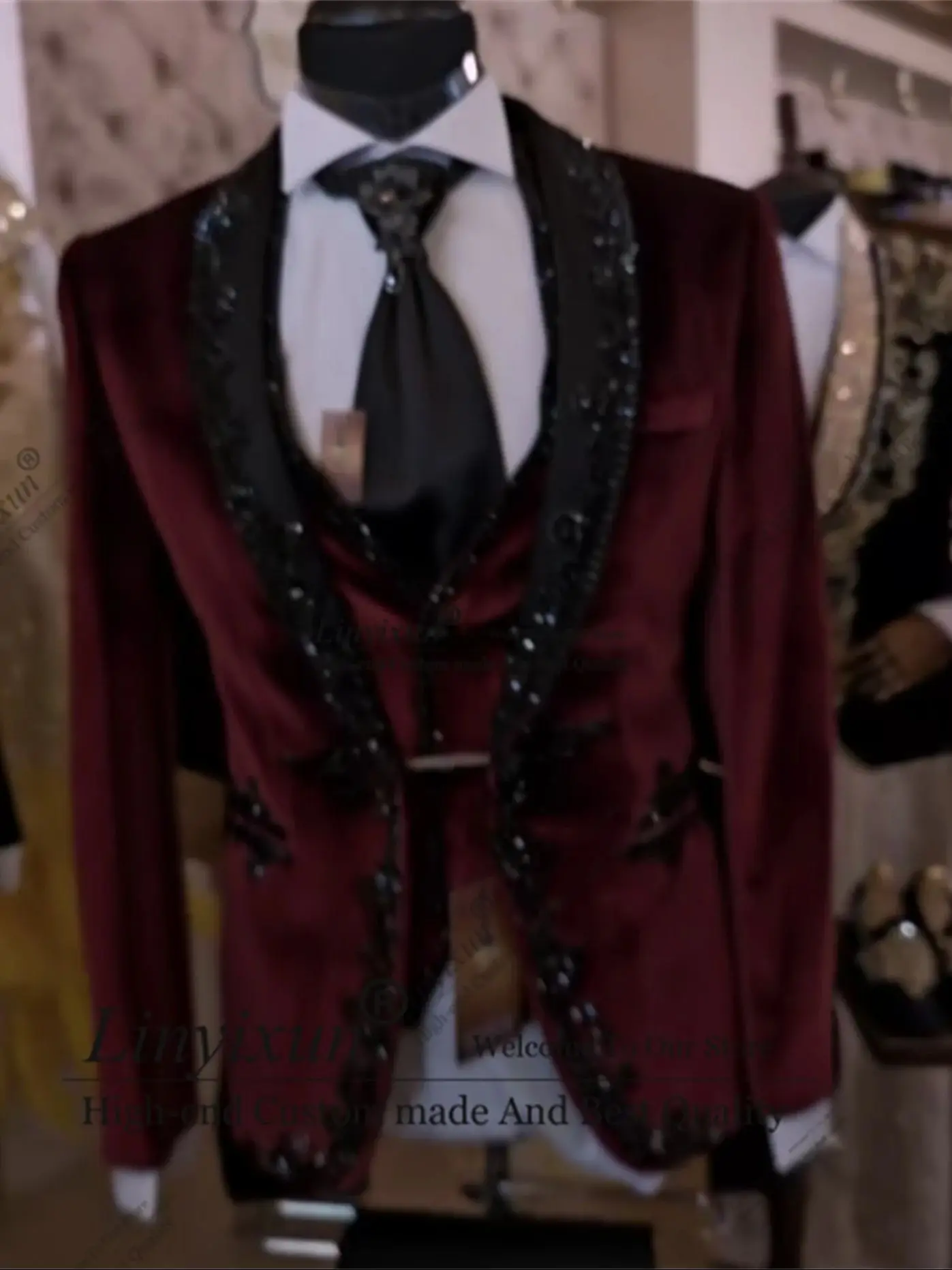 

Элегантный орнамент со стразами, мужские костюмы, комплект из 3 предметов, бархатные мужские пиджаки для жениха, формальные свадебные смокинги по индивидуальному заказу, облегающие Ropa hombre