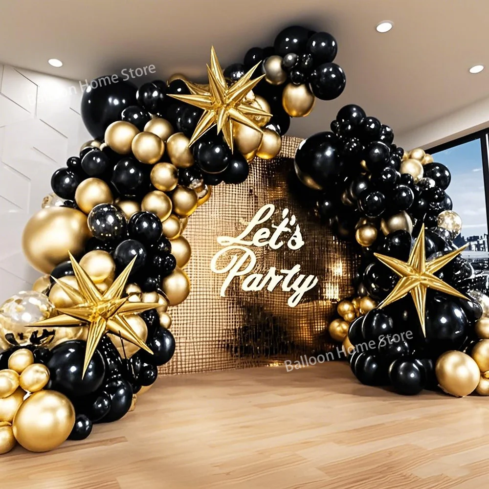 

133pcs Black Gold Latex Balloon Arch Set Happy Birthday Wedding Gender Reveal Bachelorette Party Family Reunion Decoration