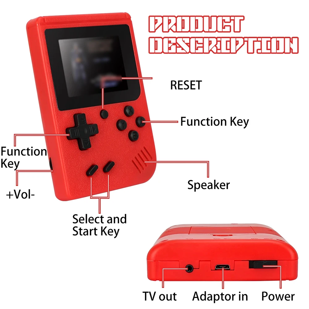 2 Player Retro Handheld Game Console Built-in 400 Games LCD Screen - Portable Mini Gift for Kids Christmas Birthday