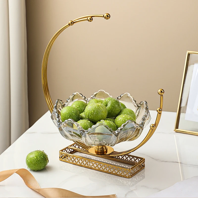 Light Luxury Style European Creative Metal Glass Moon Fruit Plate Living Room Restaurant Candy Fruit Fruit Basket Decorations