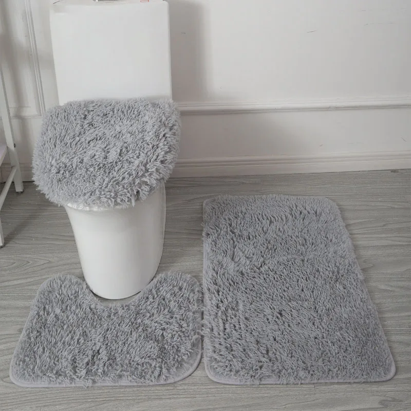 3 Piece Bathroom Rug Set Includes Bath Rug Contour Mat and Toilet Lid Cover Machine Washable Super Soft Microfiber