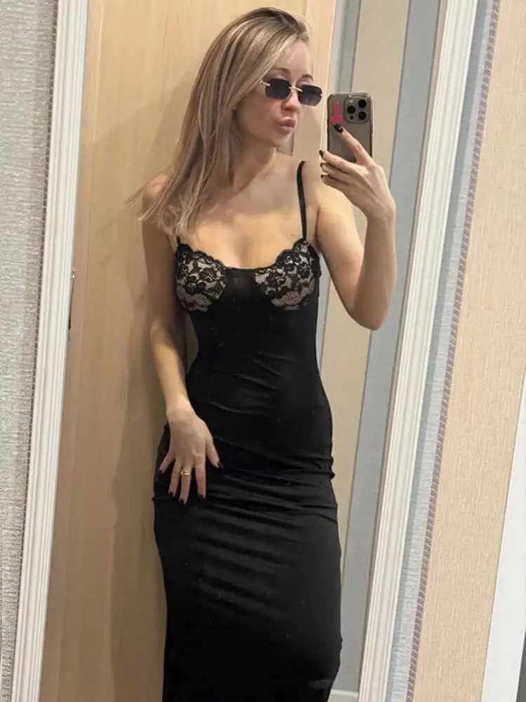 Sexy Camis robe femmes maigre Patchwork poitrine été élégant maigre élastique Stretch Maxi moulante Clubwear robes LV3W